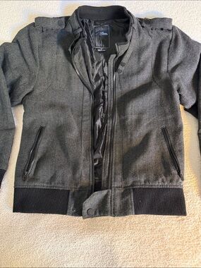 Elixir grey & black Herringbone Bomber Jacket with Rib Trim